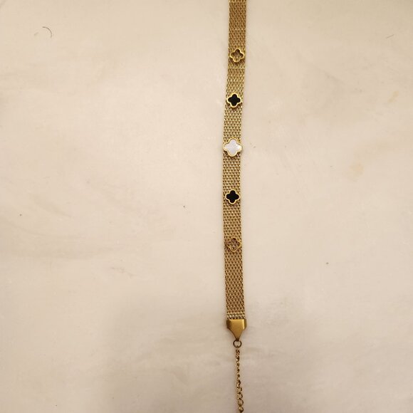New mesh bracelet with flower and clover designer inspired18K gold plated - Picture 2 of 10